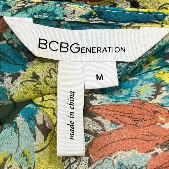 BCBGMAXAZRIA Floral‎ Yellow, Blue, Orange Midi Short Sleeve Dress Medium - Picture 6 of 8